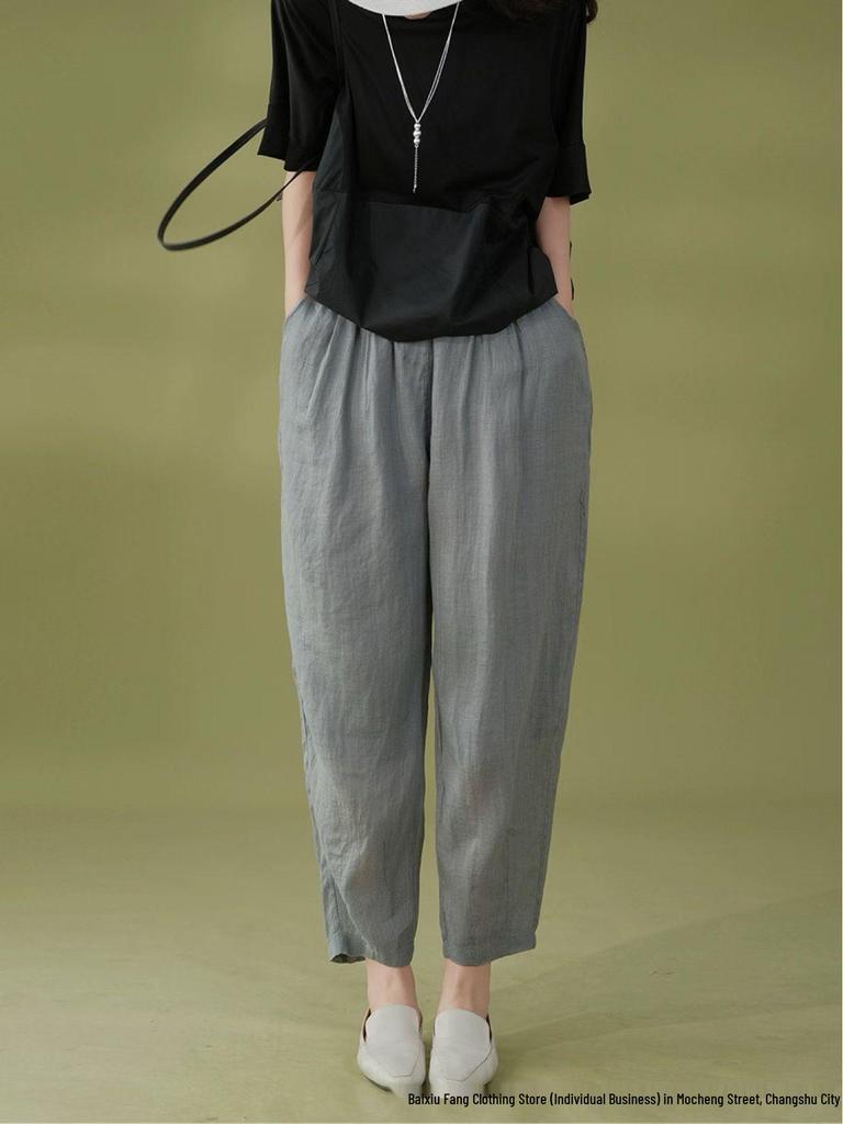 2026 Spring Linen Elastic Waist Casual Pants - Artistic, Simple, Versatile