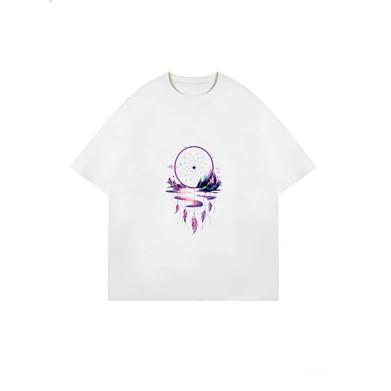 Women's White T-Shirt With Dreamcatcher And Mountain Landscape Print For Casual Wear