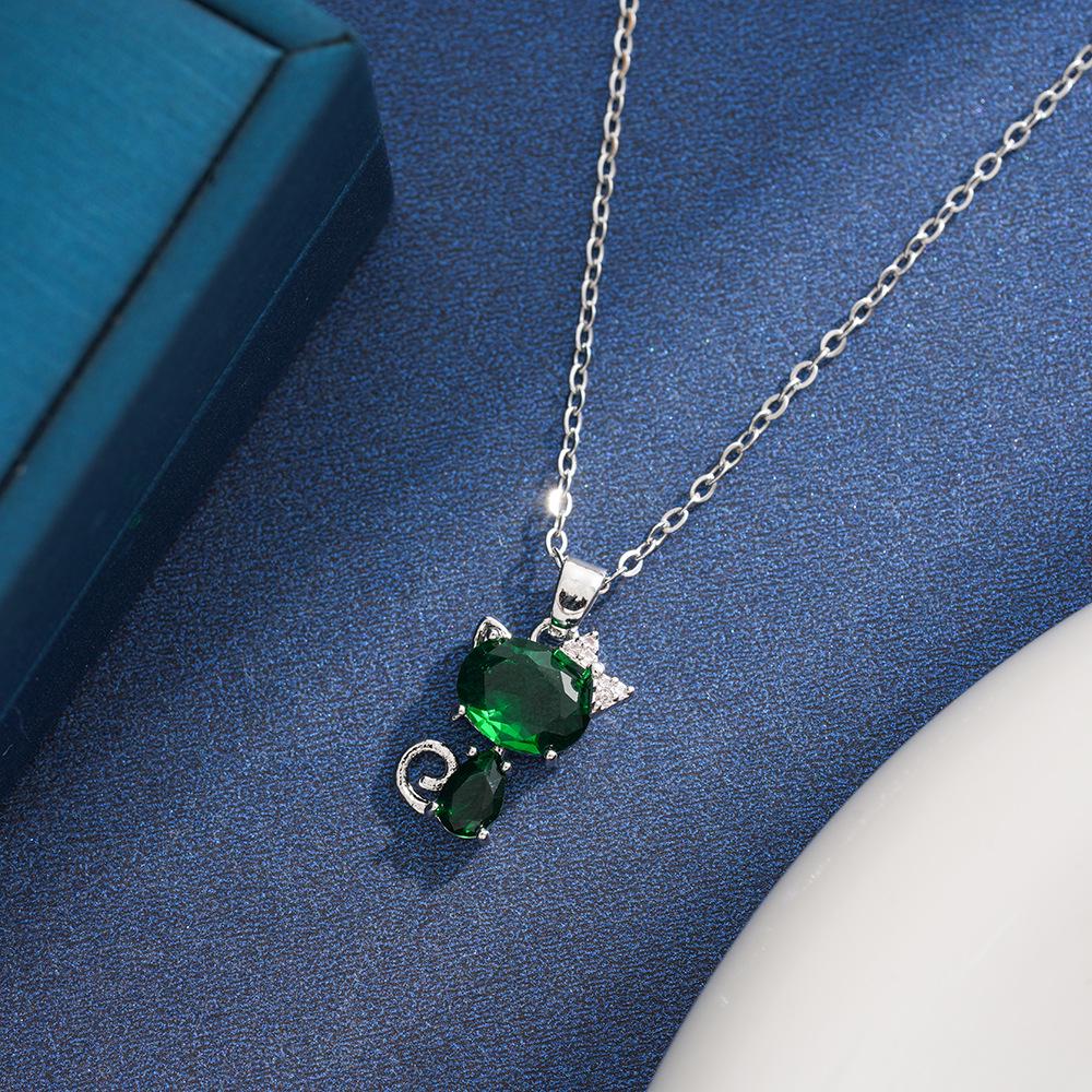 Diamond-Encrusted Kitten Necklace for Girls - Titanium Steel, Korean Fashion