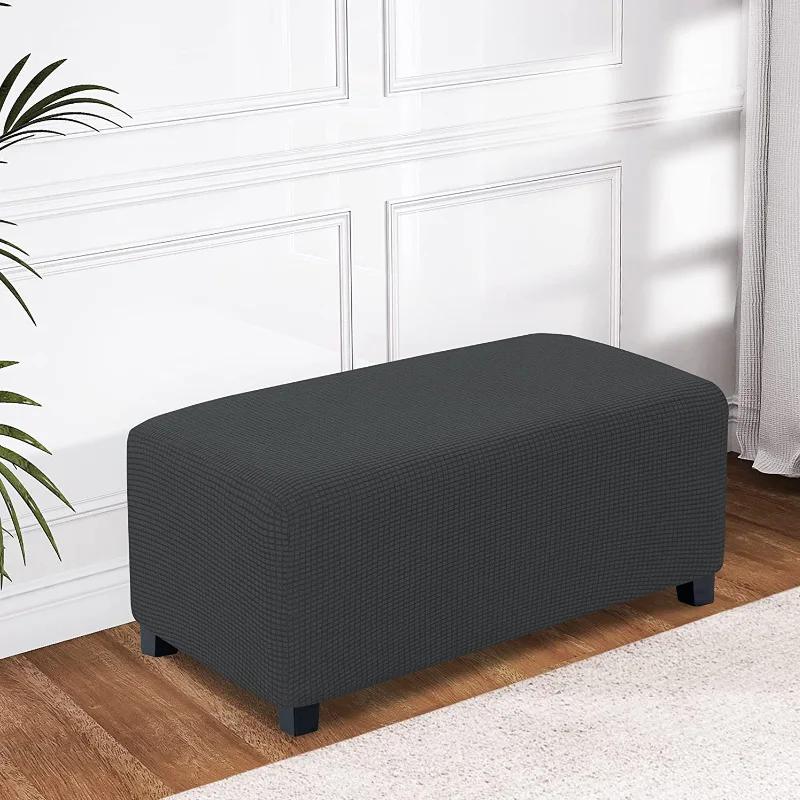 4 Sizes Jacquard Durable  Stretch Footrest Ottoman Cover Folding Storage Stool Furniture Protector Rectangle Slipcover