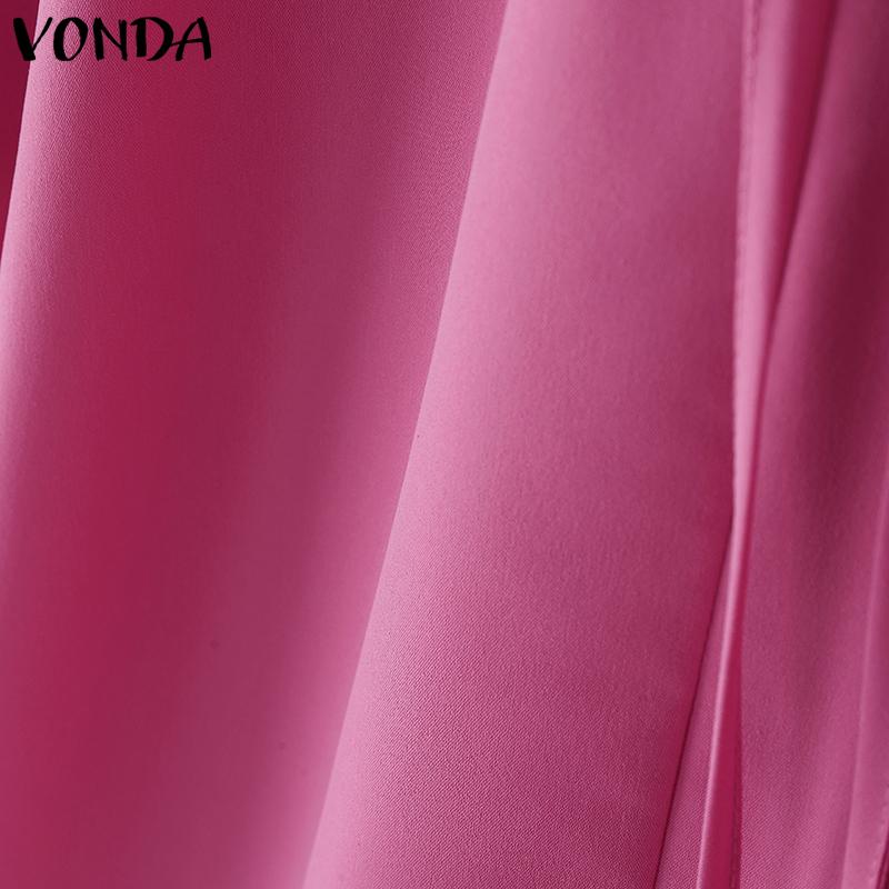 VONDA Women Summer Lace-up Neck Flounces Sleeve Casual Ruffled Long Blouse