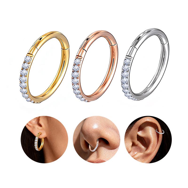 Cross-border Stainless Steel 316L Zircon Inlaid Body Piercing Jewelry: Nose Rings, Earrings, and Cartilage Studs.