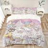 3pcs Fireworks Sanrio Characters Printed Quilt Set - Includes 1 Quilt Cover and 2 Pillowcases, Machine Washable - Suitable for All Seasons.W035