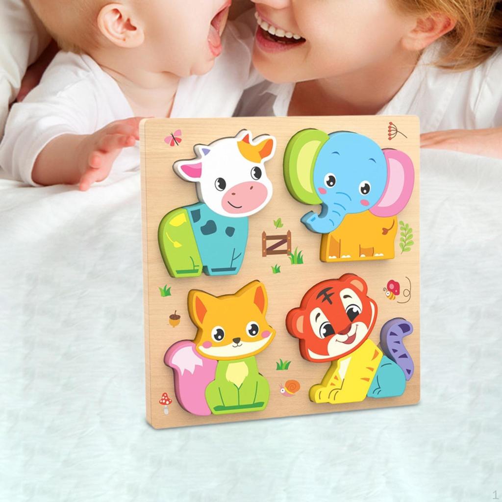 Baby Puzzles Bright Vibrant Color Shapes Developmental Game Wooden Jigsaw 3D Puzzle Toy for