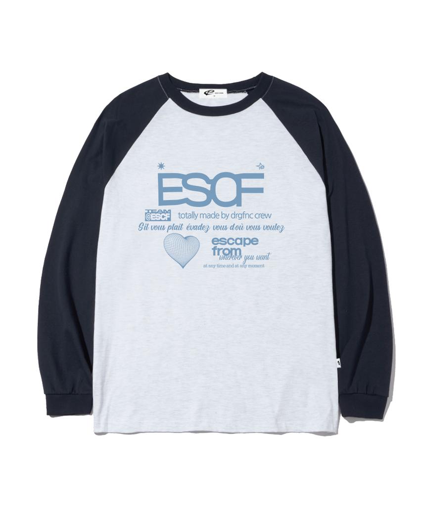 ESCAPEFROM Sky Blue Heart Crew Collection Print Long Sleeve Navy
