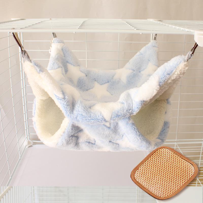 Gemütliche Doppellagen-Hängematte mit Blumenzweig für Gleithörnchen & kleine Haustiere - Plüsch-Samt Herbst/Winter-Bett