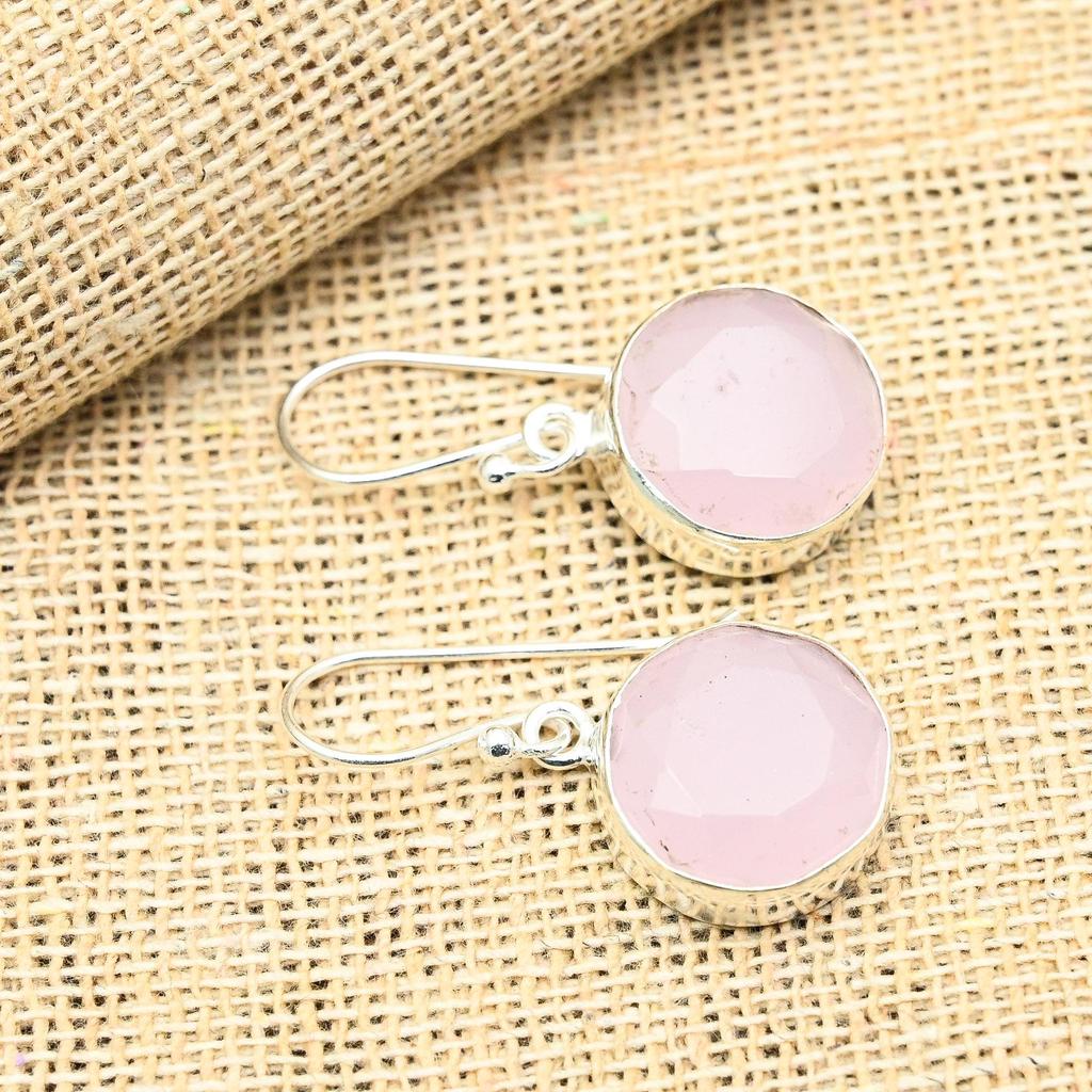 Ravishing Pink Chalcedony Gemstone 925 Sterling Silver Handmade Lovely Jewelry Earrings For Women