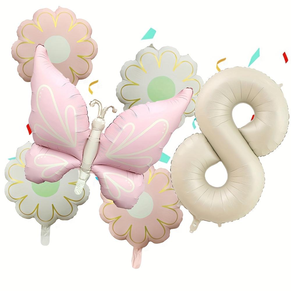 6pcs Matte Pink Large Butterfly Flower Balloons 40 Inch Cream-Colored Numbers 1-9 Birthday Celebrations Home Party Decoration