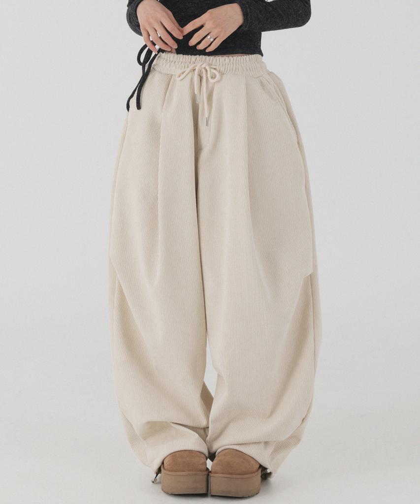 PIANER Corduroy Bonded Wide Parachute Pants (Cream)