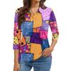 Damenmode Lässig Revers Kurz 3/4 Ärmel Print Hemd Damen Knopfleiste Oberteile