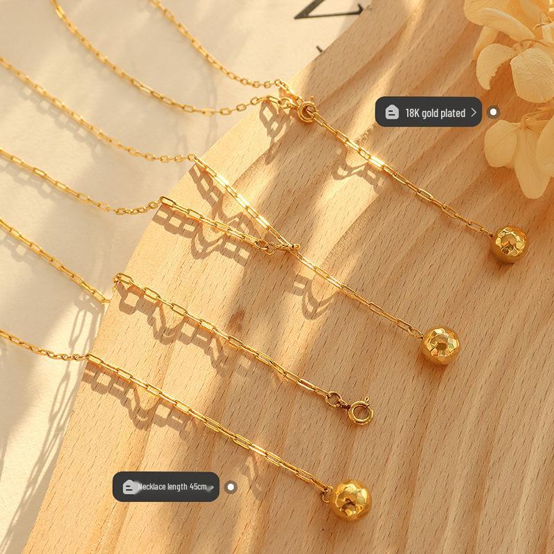 Gold-Plated Geometric Polygon Sphere Pendant Necklace with Adjustable Tassel – Versatile Titanium Steel Clavicle Chain