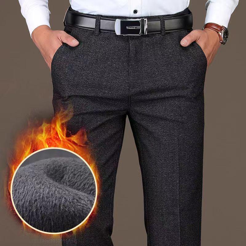 

Мужские брюки, зимние новые деловые повседневные флисовые брюки, модные эластичные прямые брюки высокого качества, классические черные, синие утепленные брюки 36 темно серый