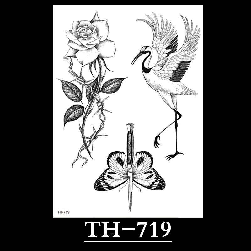 Flower Arm Tattoo Sticker, Half Arm Waterproof Tattoo Sticker, Sketch Line Tattoo Sticker Tattoo