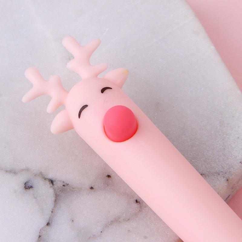 1Pc Creative Reindeer Cartoon Milu Deer Neutral Pen Cute Learning Stationery Fawn Water Signature Pen Black Ink for Hand Account Writing Stationery Of