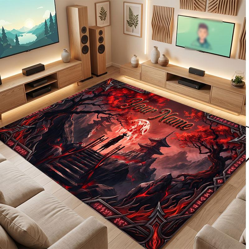 Mushroom Forest Theme Crystal Velvet Floor Rug Personalized Custom Name Text Warm Carpet Home Decoration