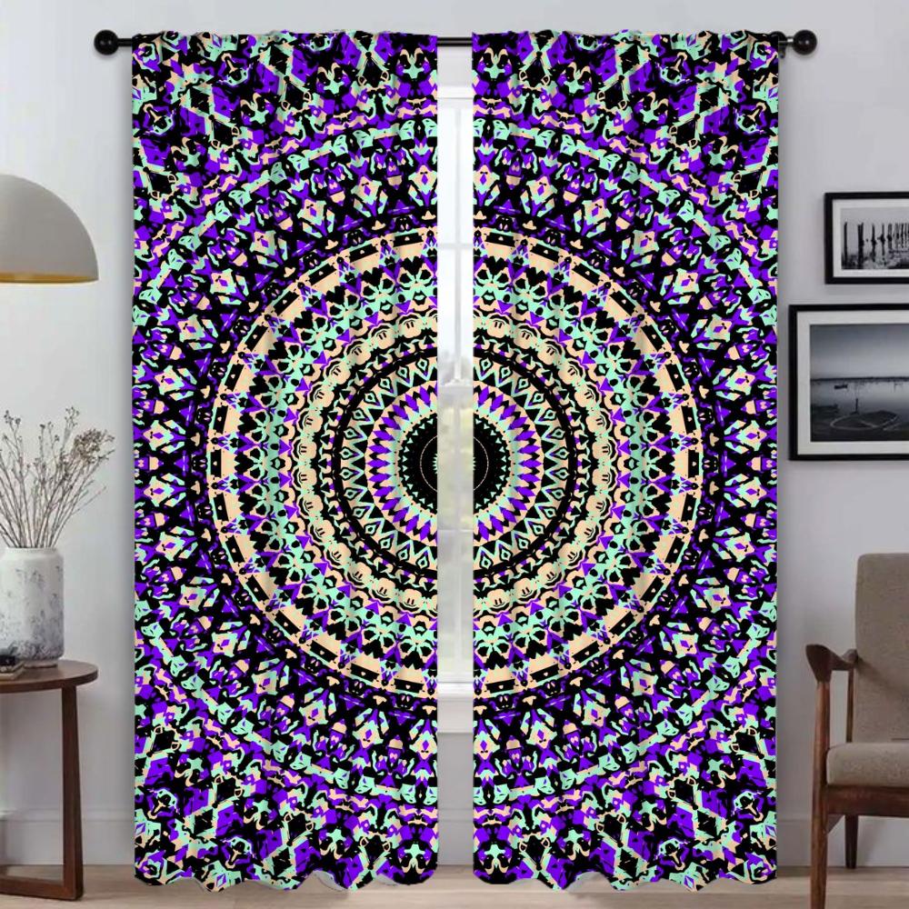 Window Curtain for Room 2 Panel Trippy Vibrant Mandalas Kitchen Curtains Halloween Decoration Shades Tulle for Bedroom Partition