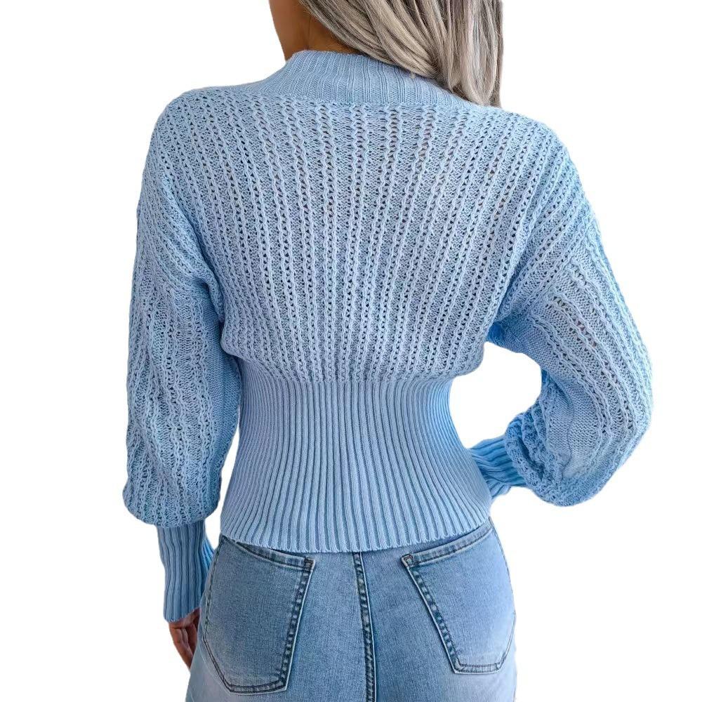 Autumn and winter low-cut sexy figure V-neck knitted sweater slim waist short sweater women