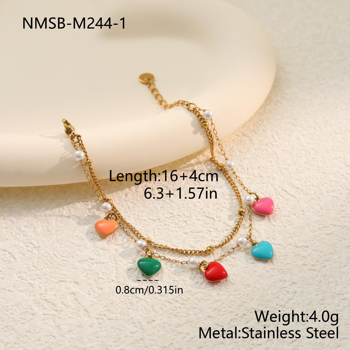 GEMCHIC Women s Macaron Heart Dangle Necklace and Bracelet Set Stainless Steel Jewelry