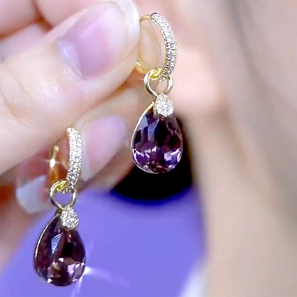 

Элегантные серьги-каффы с фиолетовыми кристаллами и бриллиантами - Короткий стиль, Роскошная модная бижутерия для женщин