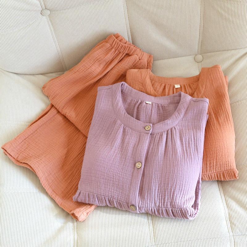 2026 New Women's Spring and Autumn Pajama Set 100% Cotton with Chest Mat Round Neck Long Sleeve Home Clothes Two Piece Set