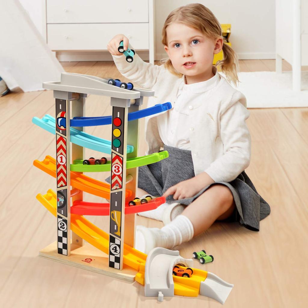 Mokkansha Slope Car Spinning Rainbow Looping Toy Extension Mini Baby Set of 6 Wooden Kindergarten Entry Fingertip Training Toy, Slider, Slope,