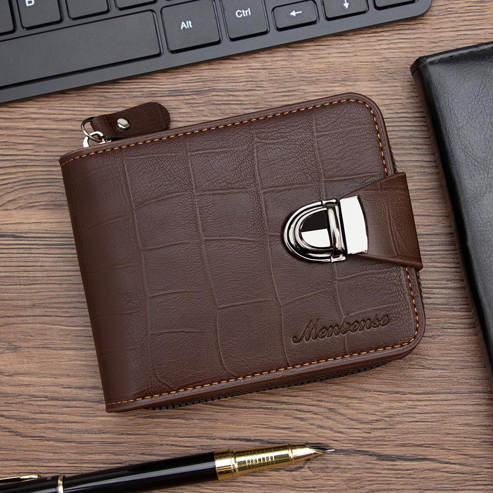 Мужской бифолд кошелек с тиснением под крокодила, с цепочкой и застежкой-пряжкой