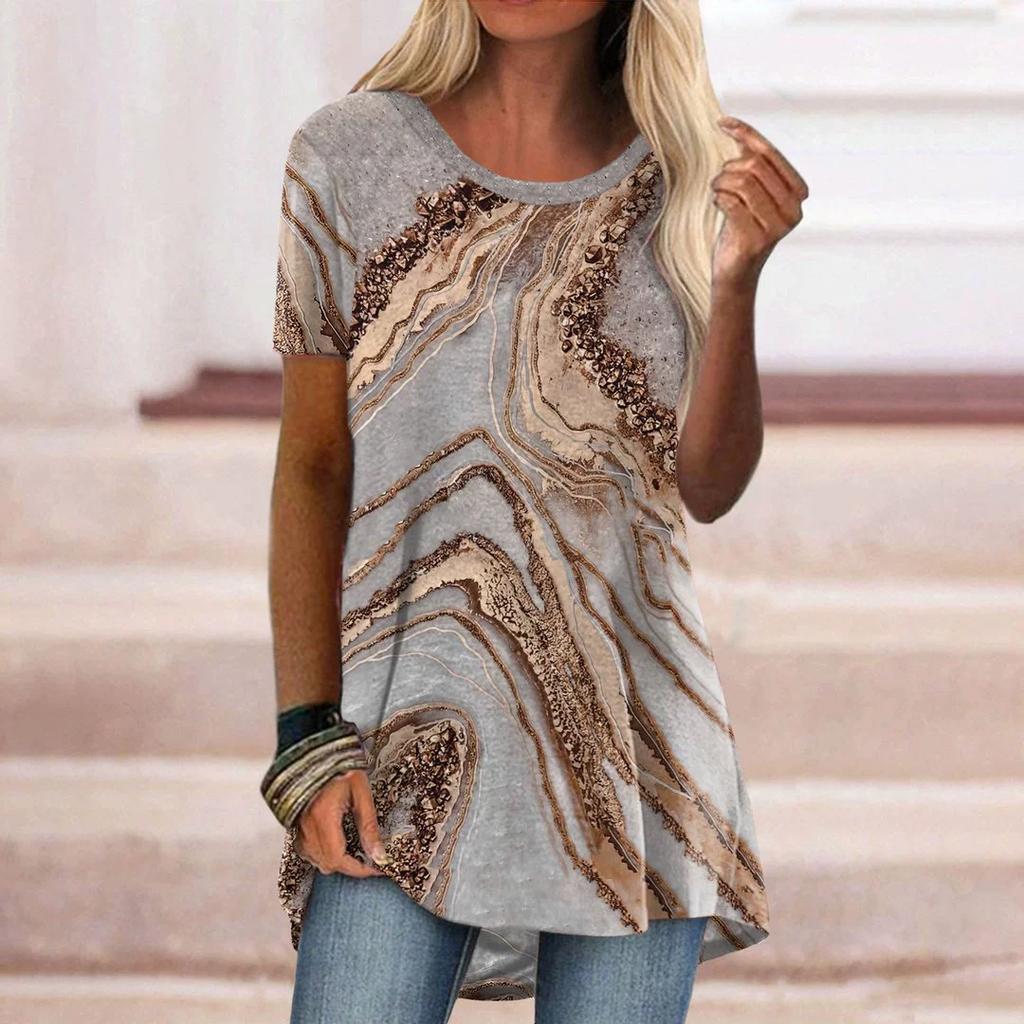 Lässiges Kurzarm-T-Shirt im Retro-Stil mit Rundhalsausschnitt für Damen