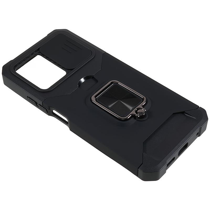 For Xiaomi Redmi Note 12 4G PC+TPU Kickstand Case Slide Lens Protection Phone Cover with Card Holder