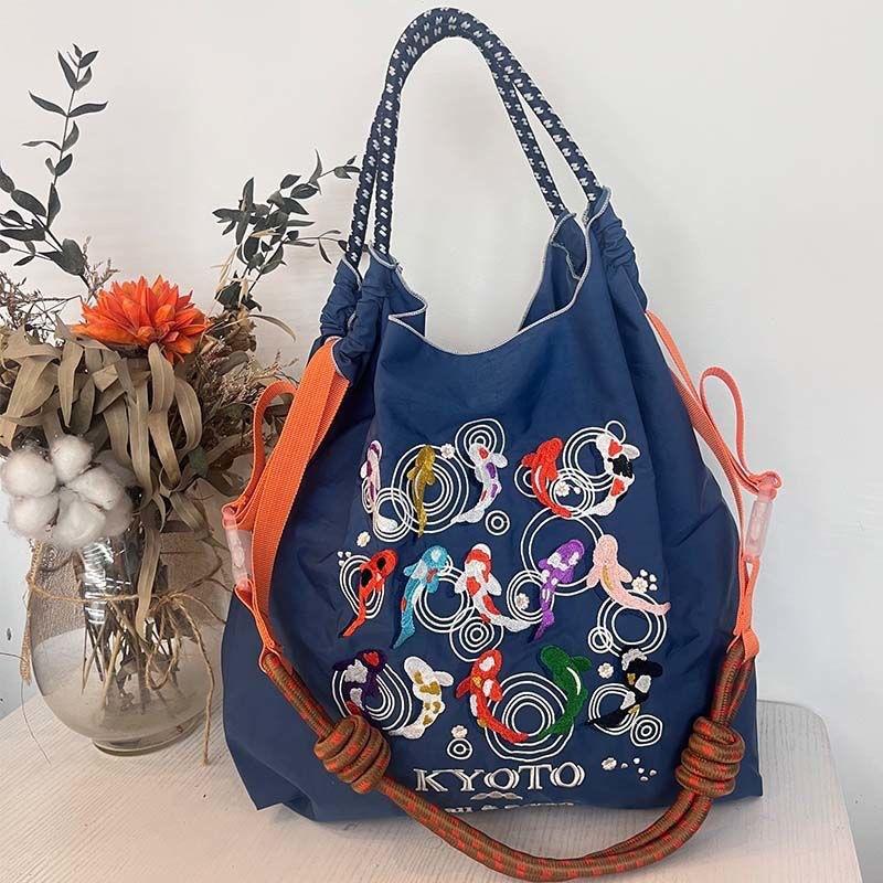 Summer embroidery ballchain eco-friendly bag ballchain shopping bag shoulder bag canvas tote bag