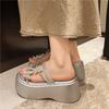 Elegant Water Drip Glitter Flat Slides With Rubber Sole For Outdoor Wear