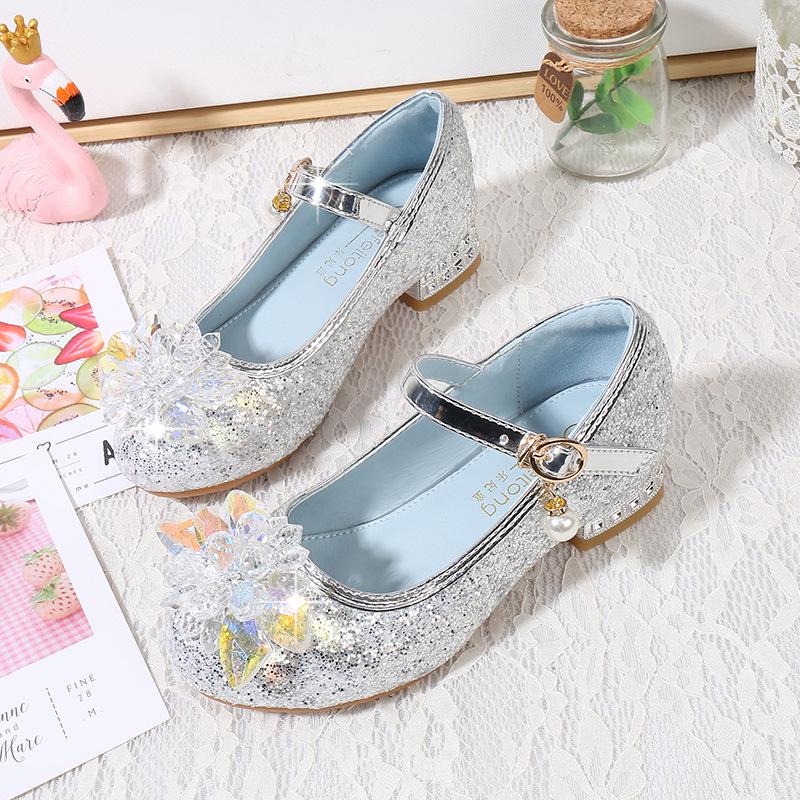 Mädchen Blaue Kristall Prinzessin Absätze - Frühling/Herbst Rutschfeste Modeschuhe mit Blumendetail für Kinder