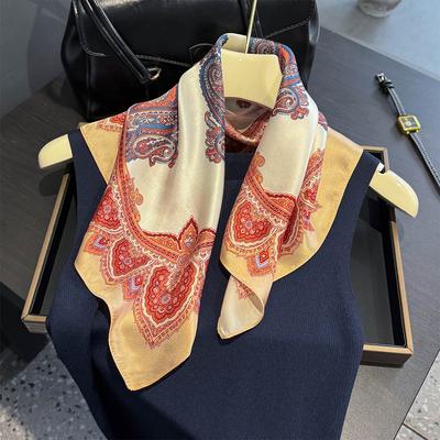 Brand 100% Pure Silk Scarf Women Neck Hair Foulard Square Headband Scarves Bandana Hijab Print Poncho Scarves Pashmina Bandana