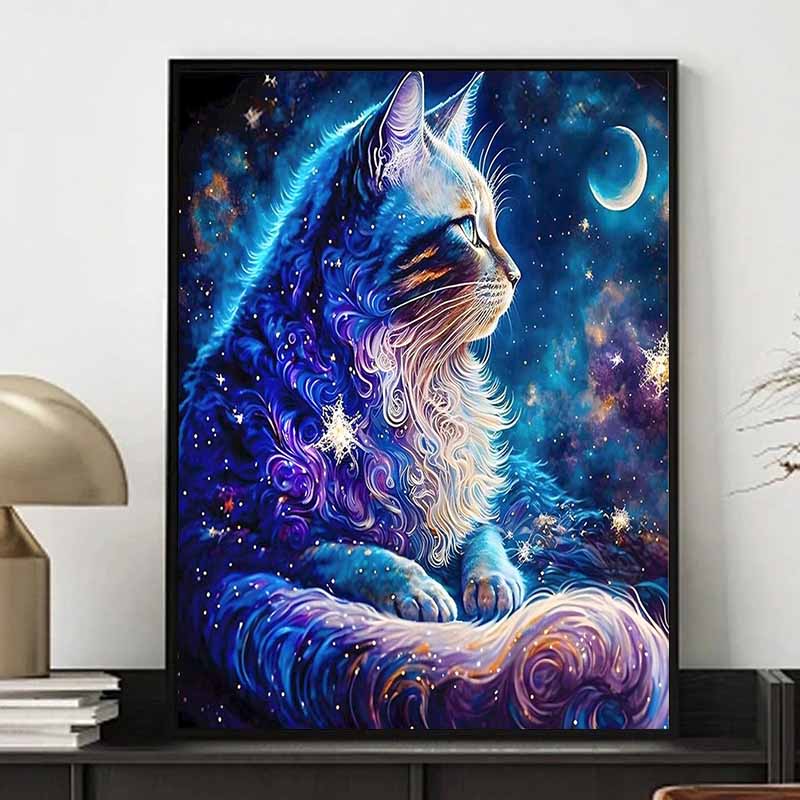 Новое поступление 5D DIY Полная круглая алмазная живопись  Звездный кот  Вышивка крестом Домашний декор Подарок 20x30cm