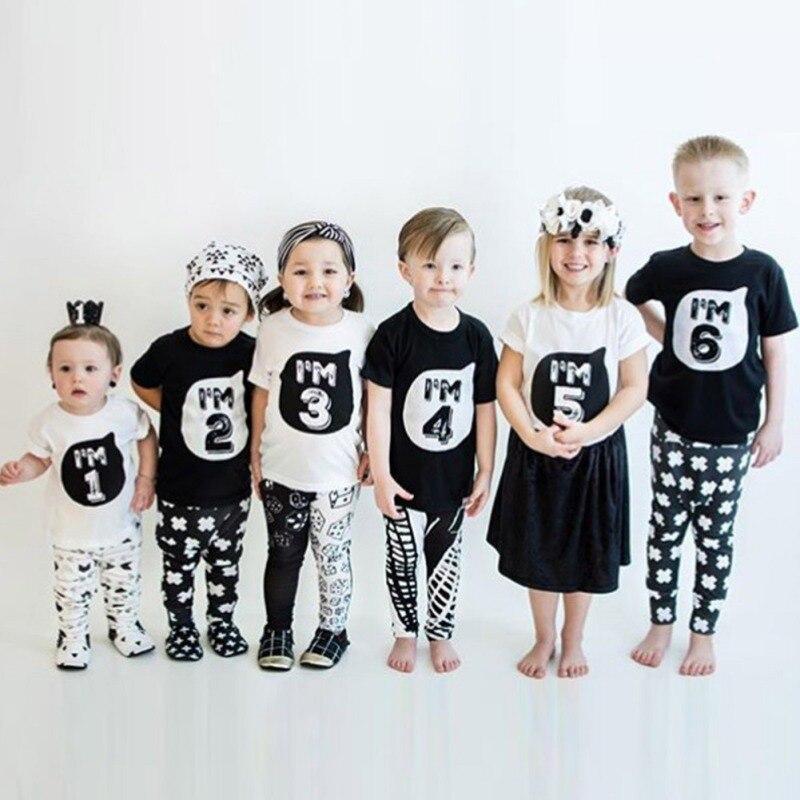 

Футболка для маленьких мальчиков и девочек от 0 до 6 лет, детские летние рубашки с принтом «день рождения», черно-белые рубашки из смесового хлопка в стиле нуар, футболки