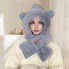 Women Winter Integrated Hat And Scarf Thick Fleece Warm Cartoon Fox Ear Decor Windproof
