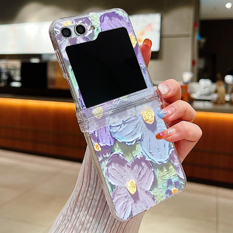 

Чехол для телефона с изображением цветов в виде масляной живописи для Samsung Galaxy Z Flip6 Flip5 Flip4 Flip3 5G, прочный прозрачный складной чехол из поликарбоната для Samsung Z Flip 6 For Galaxy Z Flip6