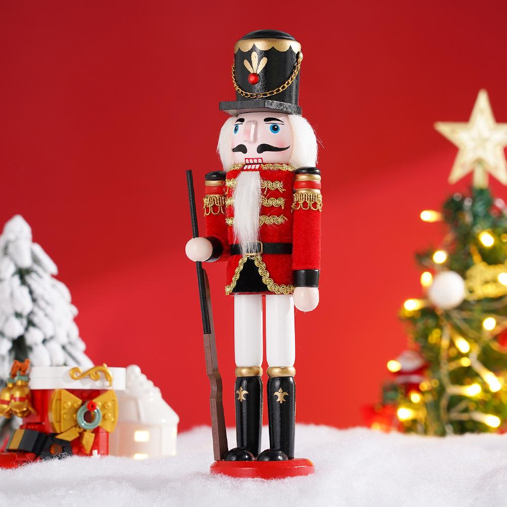 30CM Nutcracker solid wood wrapped fabric new and unique handicraft decorative soldier figure Christmas decorative statue gift