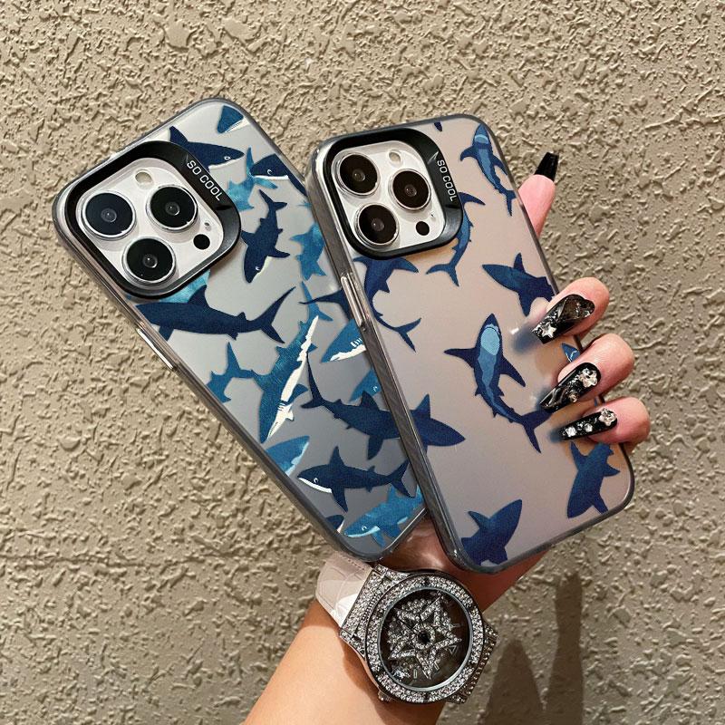 Ocean Shark In Groups Laser Phone Case For IPhone 13 11 12 Pro Max Mini 16 15 14 Pro Max Plus Shockproof Protective Back Covers