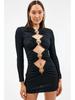 2023 Evropský a Americký Styl Dutý Design Crop Top Obvazové Šaty - Dlouhý Rukáv Bodycon Večerní Šaty pro Ženy