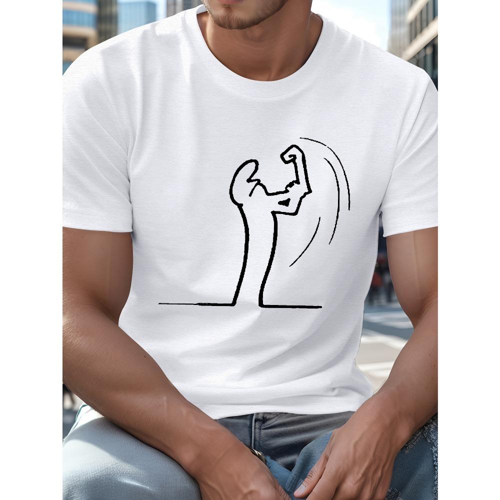 Men Graphic T-Shirt Heavy Duty Construction Worker Design Black Shirt with White Line Art Summer Tee