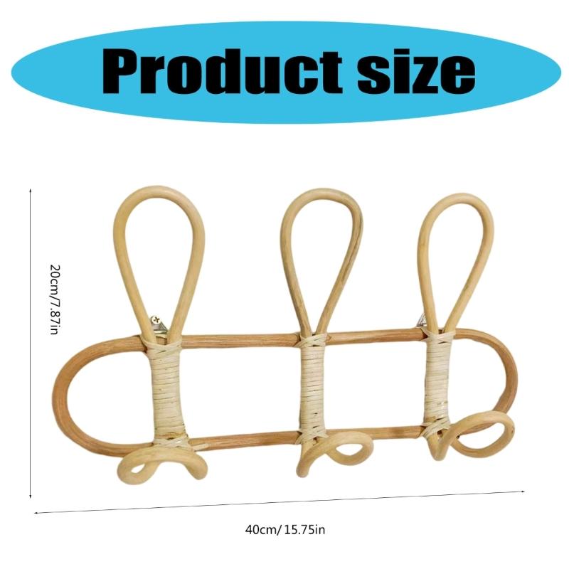 Handmade Rattan Wall Mounted Entryway Coat Rack Storage Organizer for Towels Space Saving Door Hanger with 3 Hooks