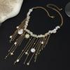 Vacation Style Natural Shell Piece Bead Necklace Bohemian Crushed Stone Imitation Pearl Tassel Necklace