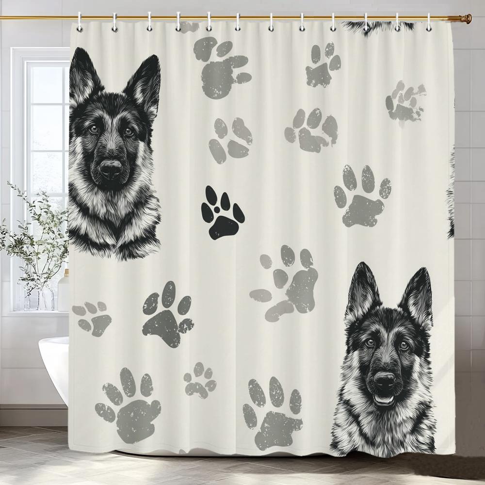 Cartoon Cute Dog Animal Pattern Shower Curtain, Flowers and Plants Bathroom Decorative Shower Curtain,Home Curtain with Hooks