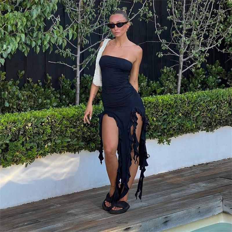 2024 Summer European & American Style Women's Sexy Irregular Wrap Dress