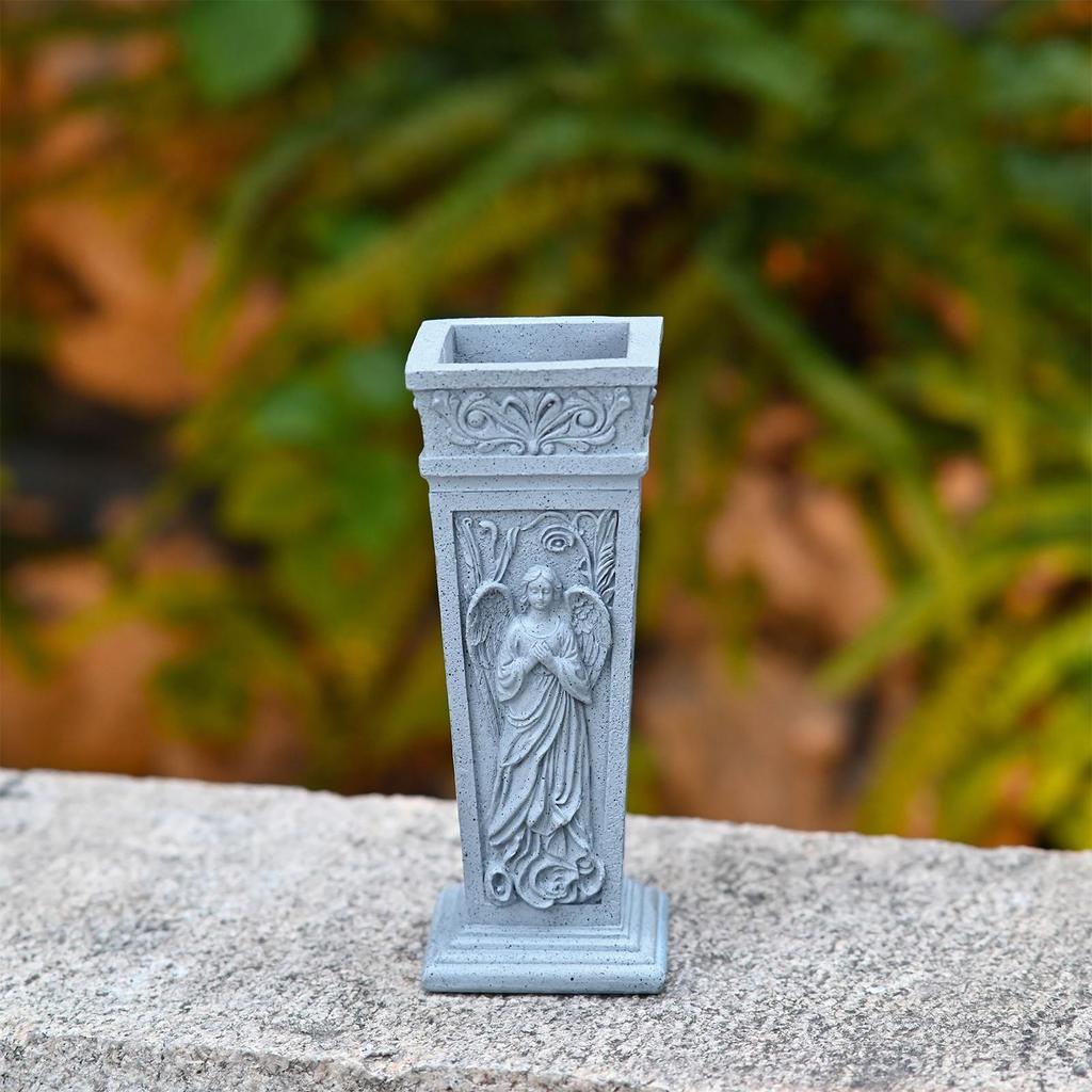 Flower Vase For Cemetery Resin Angel Carving Ground Stake Artificial Flowers Holder Grave Vase For Mom Dad Friends Relatives