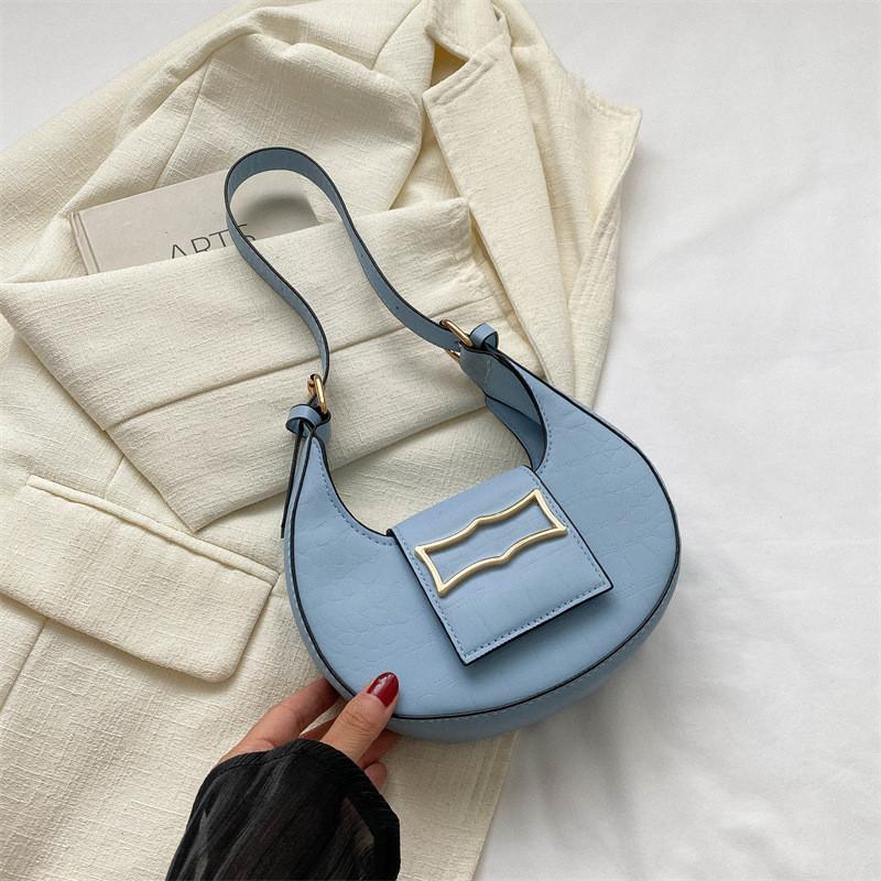 Fashionable Street Style Pu Leather Handbag Medium Crescent Bag With Zipper