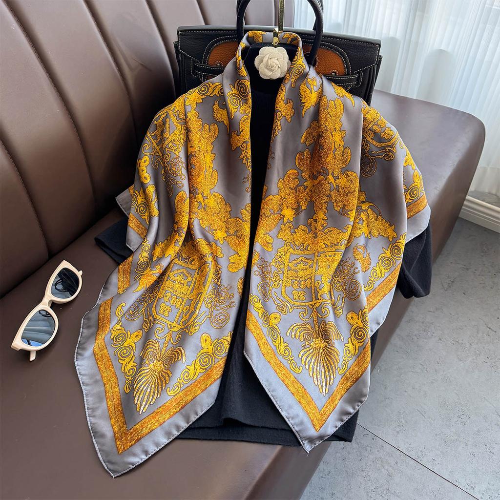90×90Cm  Satin Shawl Design Flowers Silk Square Women Neck Scarves Wrap Headkerchief Beach Hair Band Women'S Bandana