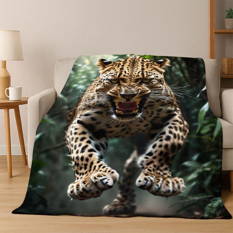 Leopard Cheetah Beast Animal Flannel Blanket Soft Warm Blanket Throw Blanket for Bedroom Living Room Bed Travel Camping Picnic 75x90cm