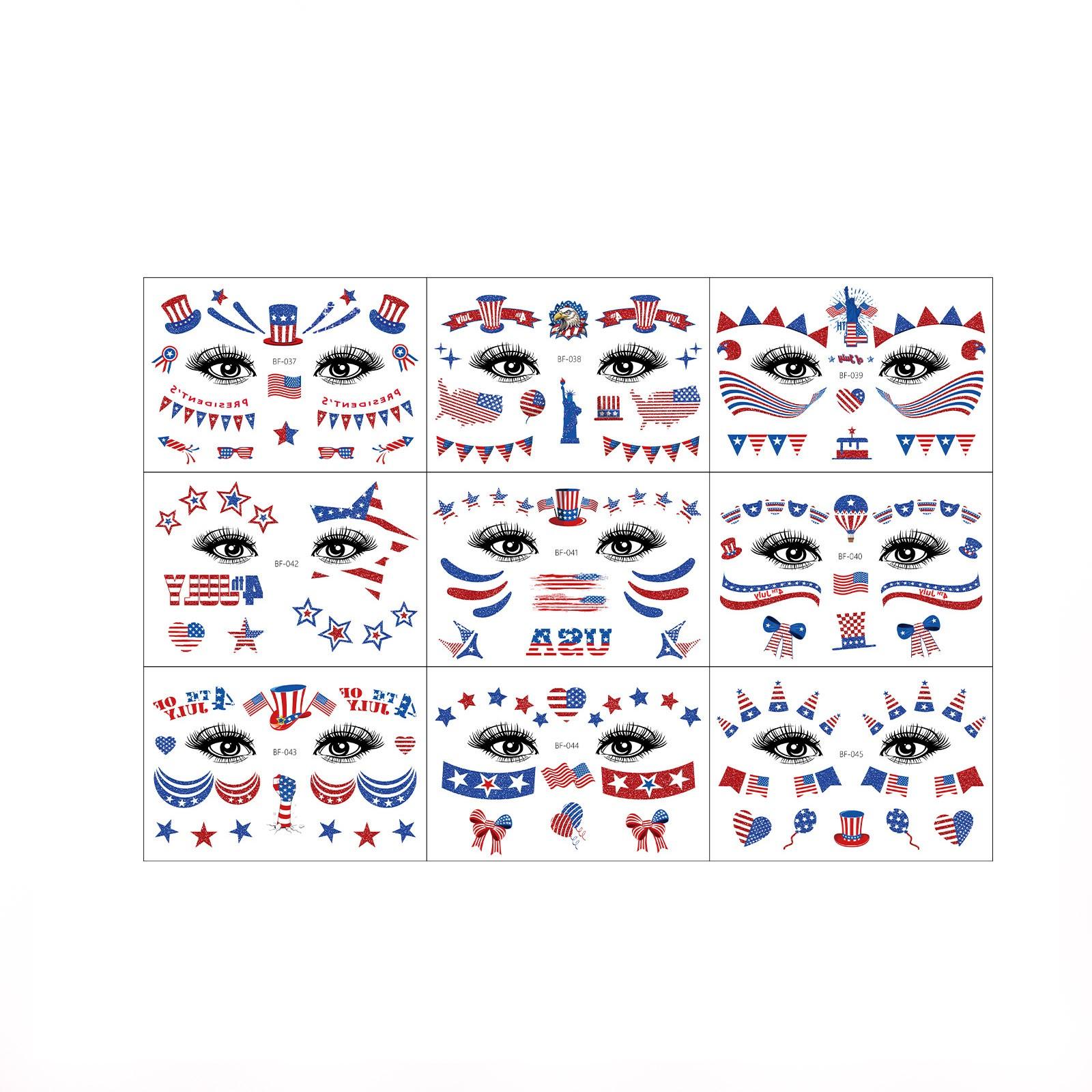 

9-piece Independent Day Face Stickers For The 250th Anniversary Celebration Of The United States. Party Stickers. One Size