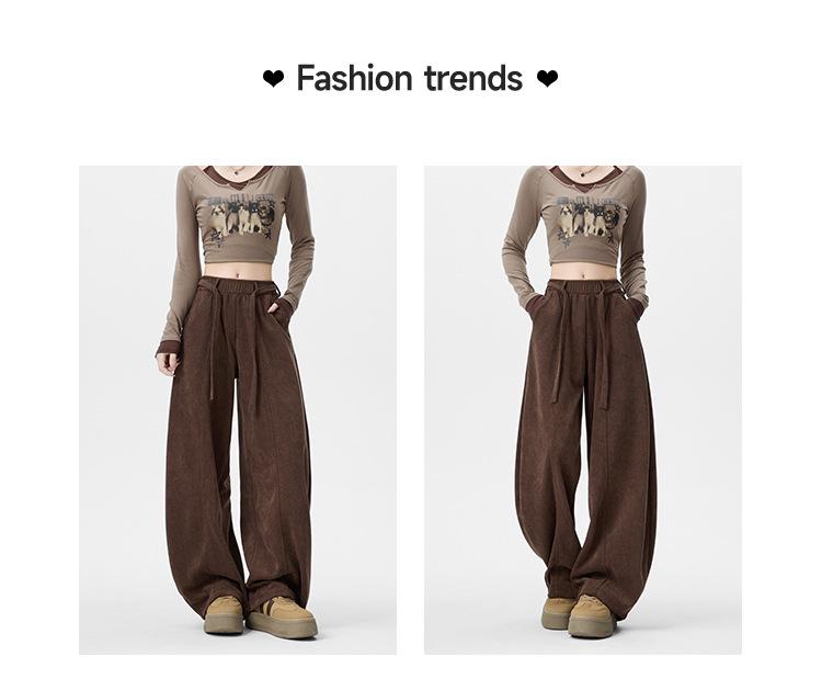 Plus Size High-Waist Casual Wide-Leg Pants for Women - Autumn/Winter Collection